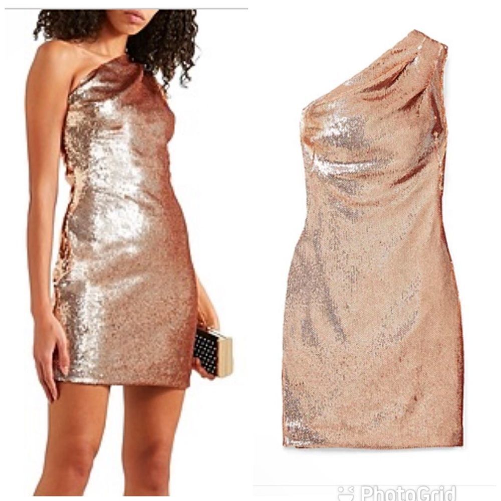 NEW Haney Valentina Sequin One Shoulder Mini Dress Copper Size 6